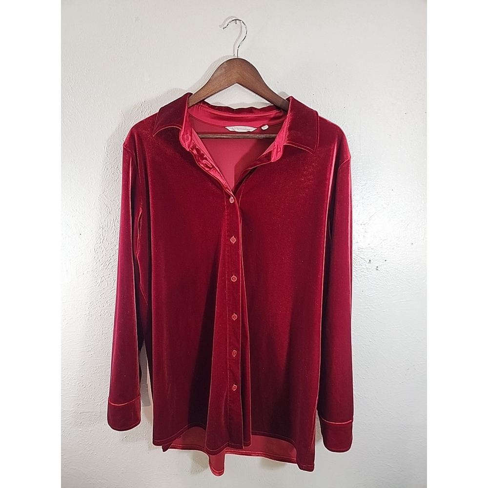 Soft Surroundings Red Velvet Button Down Long Sleeve XL